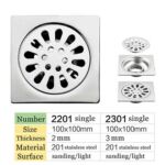 High Quality Square 4 इंच 2 Mm Thin 201 Stainless Steel Engineer Style Shower Toilet Kitchen Floor Drain