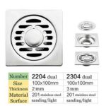 High Quality Square 4 इंच 2 Mm Thin 201 Stainless Steel Engineer Style Shower Toilet Kitchen Floor Drain