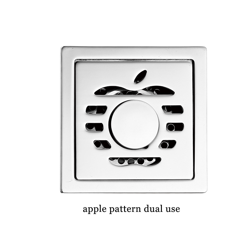 Square 6mm Thick 4 Дюймно 201 Stainless Steel Apple Pattern Bathroom Shower Floor Drain with Copper Odor Proof Self Seal Core