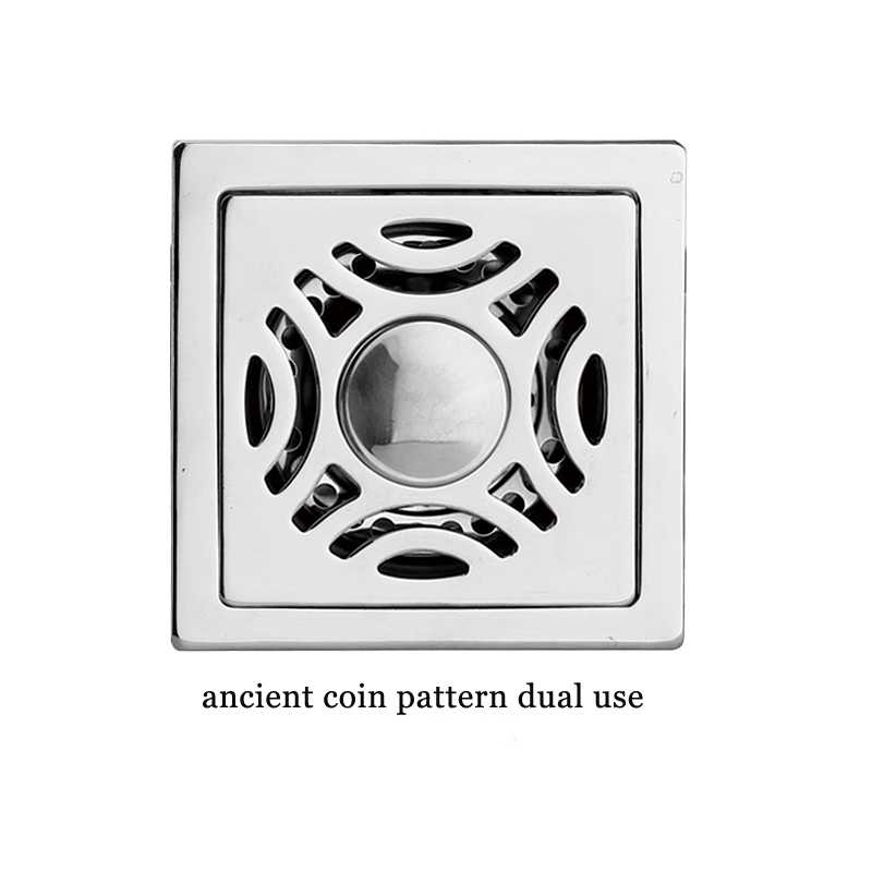 Square 6mm Thick 4 Дюймно 201 Stainless Steel Apple Pattern Bathroom Shower Floor Drain with Copper Odor Proof Self Seal Core