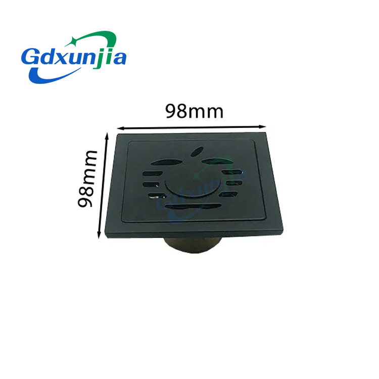 Hot Sale Black 4 Inch Double 6mm Thick Square Apple Pattern 201 Stainless Steel Bathroom Floor Drain —XINZHIJIA/XUNJIA