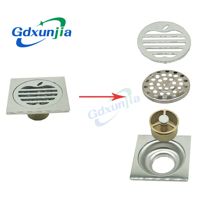 Hot Square 6mm Thick 4 Дюймно 201 Stainless Steel Round Apple Pattern Bathroom Shower Brass Anti Odor Floor Drain with Bayonet —XINZHIJIA/XUNJIA