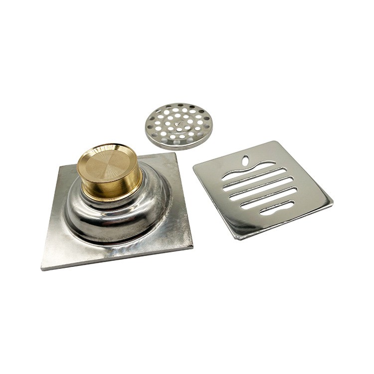 Square 6mm Thick 4 Дюймно 201 Stainless Steel Apple Pattern Bathroom Shower Floor Drain with Copper Odor Proof Self Seal Core