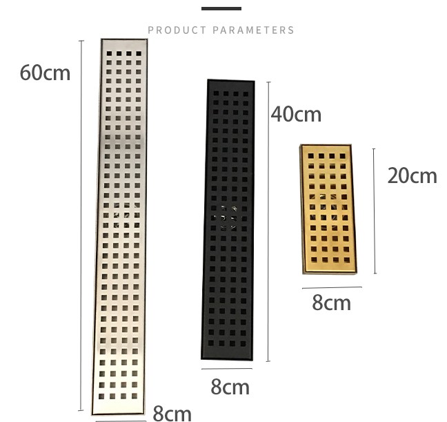 Banheiro de grande deslocamento em aço inoxidável com ralo de piso em grade de furo retangular