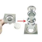 سنزیجیا/سنجیا – Bathroom 10*10cm 2mm Thick Square 304 Stainless Steel Floor Drain with Backflow Preventer Deep Water Seal Core