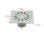 Square 10*10cm 2mm Thick 201 Stainless Steel Bathroom Shower Hair Catcher Strainer Floor Drain with Extended Connection Pipe