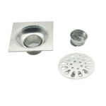 Square 10*10cm 2mm Thick 201 Stainless Steel Bathroom Shower Hair Catcher Strainer Floor Drain with Extended Connection Pipe