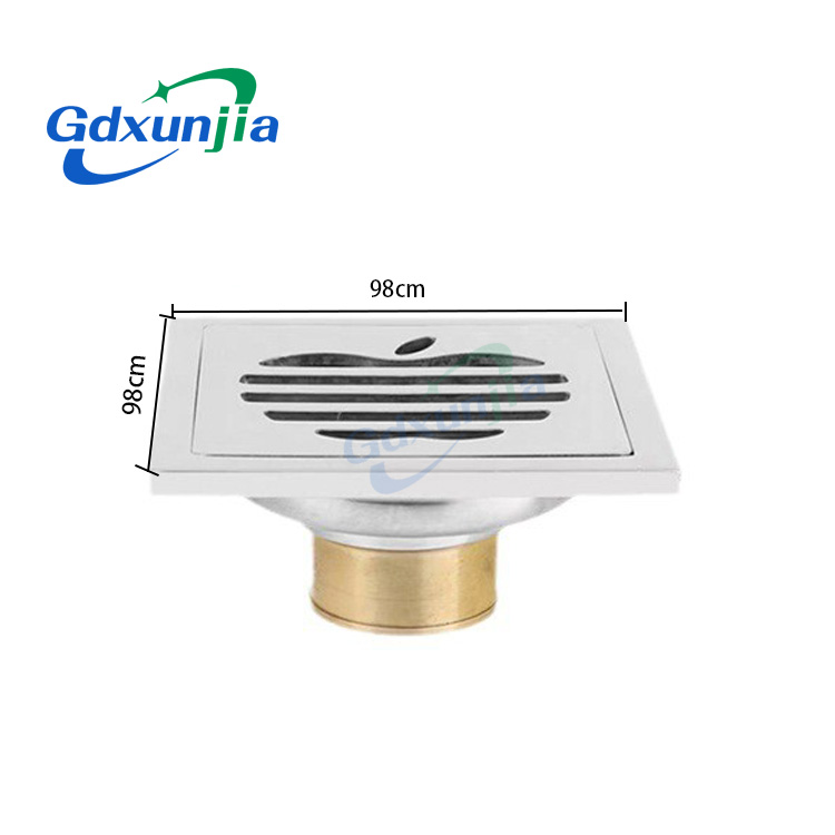 Square 6mm Thick 4 Дюймно 201 Stainless Steel Apple Pattern Bathroom Shower Floor Drain with Copper Odor Proof Self Seal Core